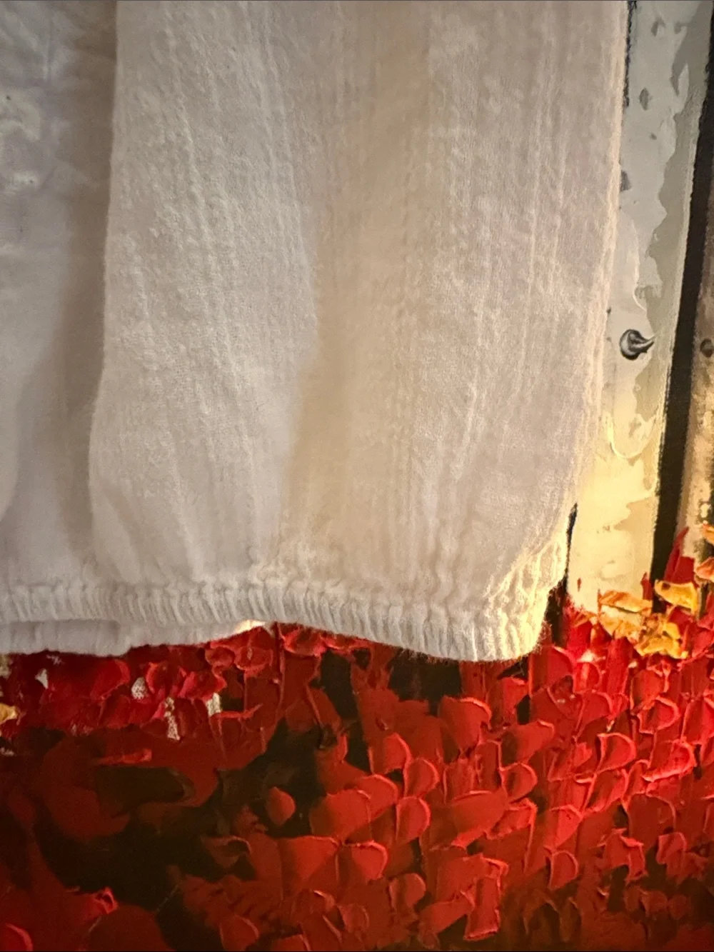 LOFT White Embroidered Peasant Top with Tassel Tie